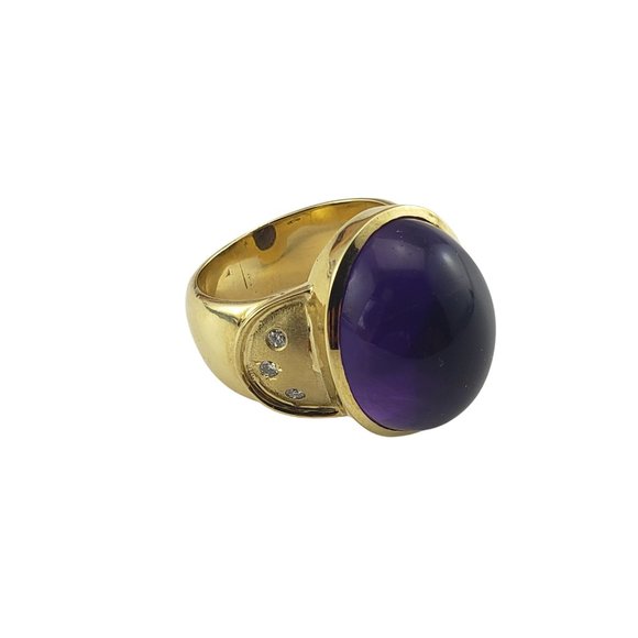 Vintage 18 Karat Yellow Gold Cabochon Amethyst and Diamond Ring Size 8 #9933 - Picture 3 of 9